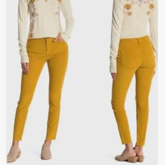 We the free mustard yellow 26 corduroys pants raw hem skinny stretchy fall - Picture 1 of 10